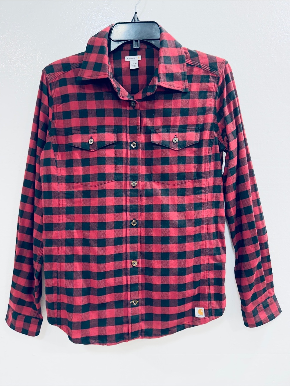 Carhartt Women’s Red Black Buffalo Plaid Flannel Button Front Shirt Size Small - Picture 2 of 11
